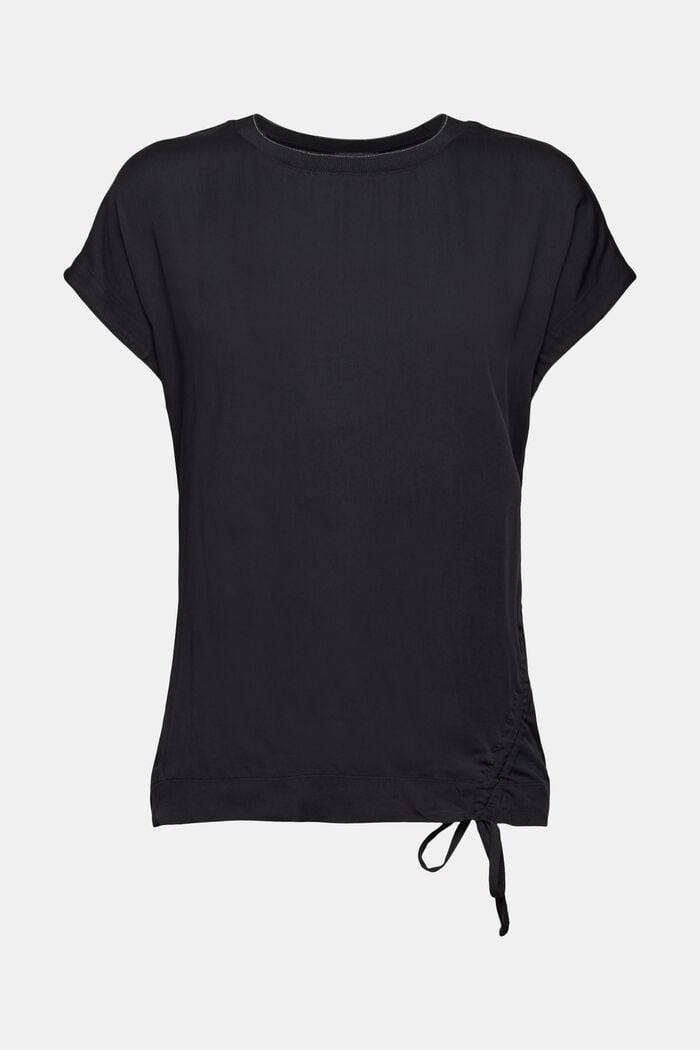 Shirt van een materiaalmix met een tunnelkoord opzij, BLACK, overview