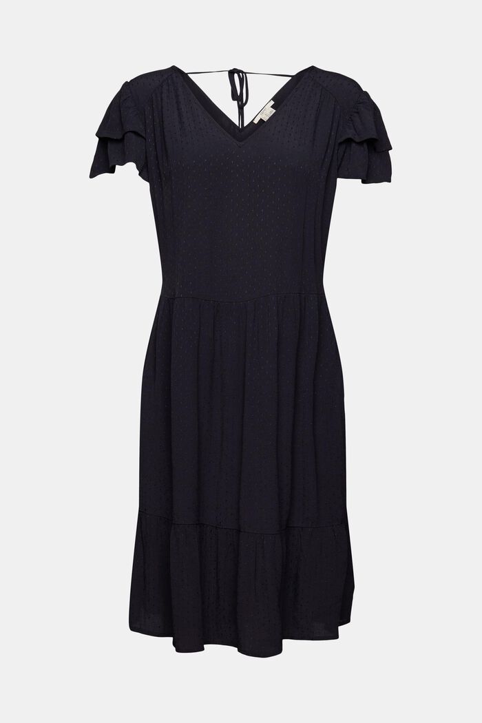 Gestippelde jurk met volants, BLACK, overview