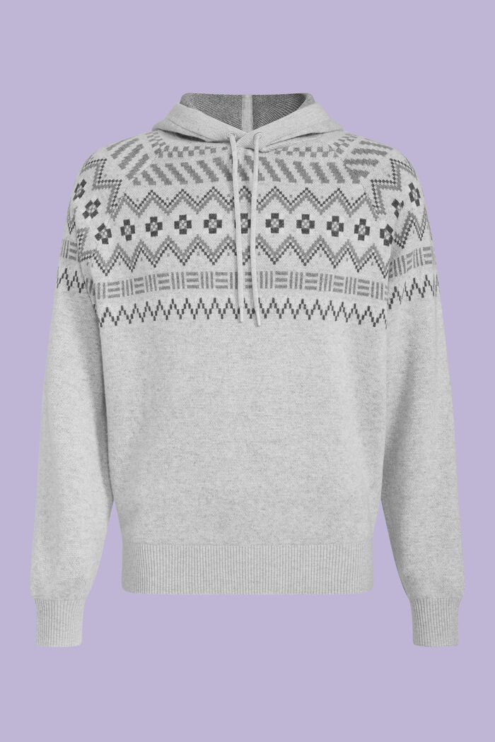 Trui van wol en kasjmier met Noors patroon en hoodie, LIGHT GREY, detail image number 5