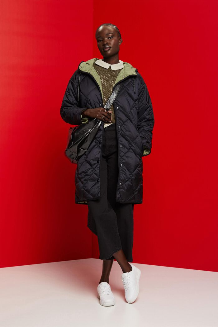Gewatteerde jas met capuchon, BLACK, detail image number 1