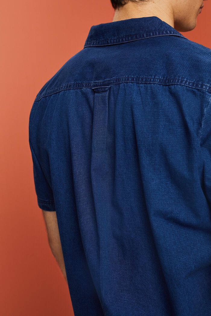Denim overhemd met korte mouwen, 100% katoen, BLUE DARK WASHED, detail image number 4