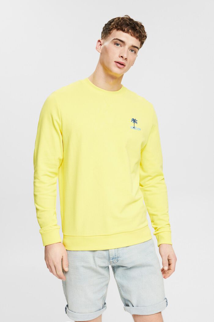 Sweatshirt met klein geborduurd motief, YELLOW, detail image number 0