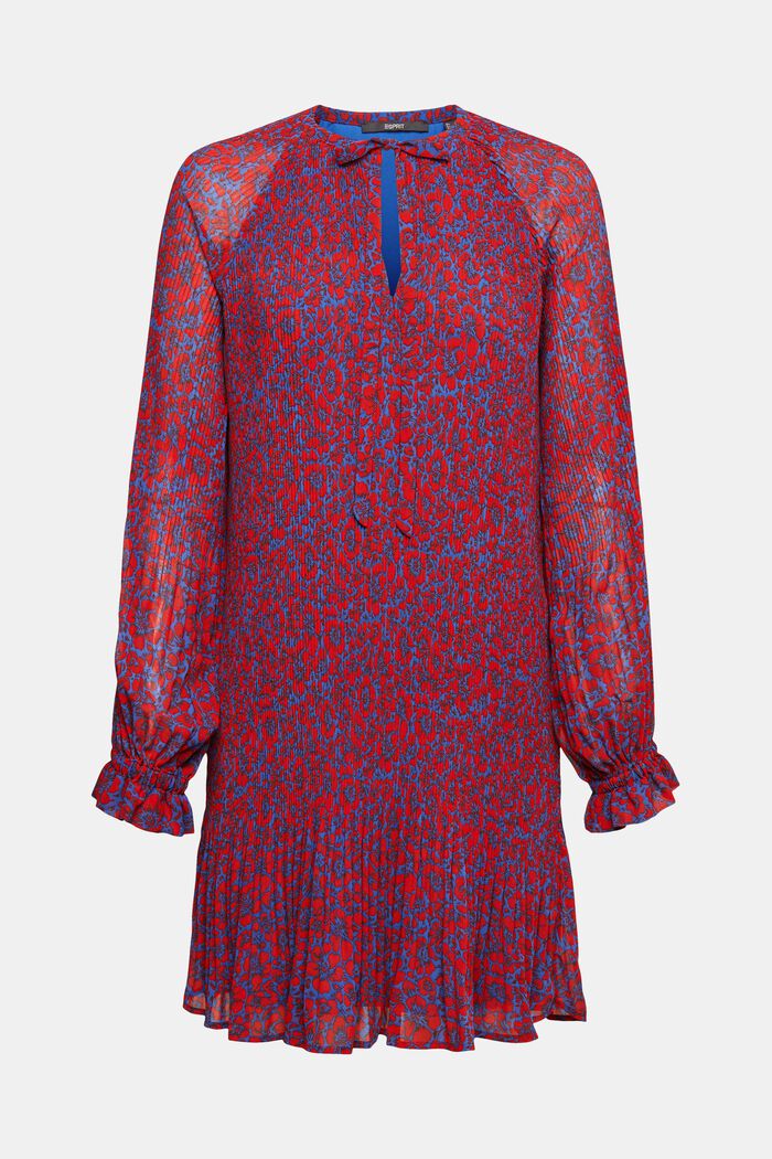 Geplooide jurk met motief, BLUE, overview