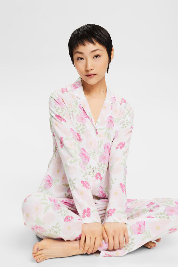 Pyjama met bloemenmotief, LENZING™ ECOVERO™, WHITE, detail image number 0