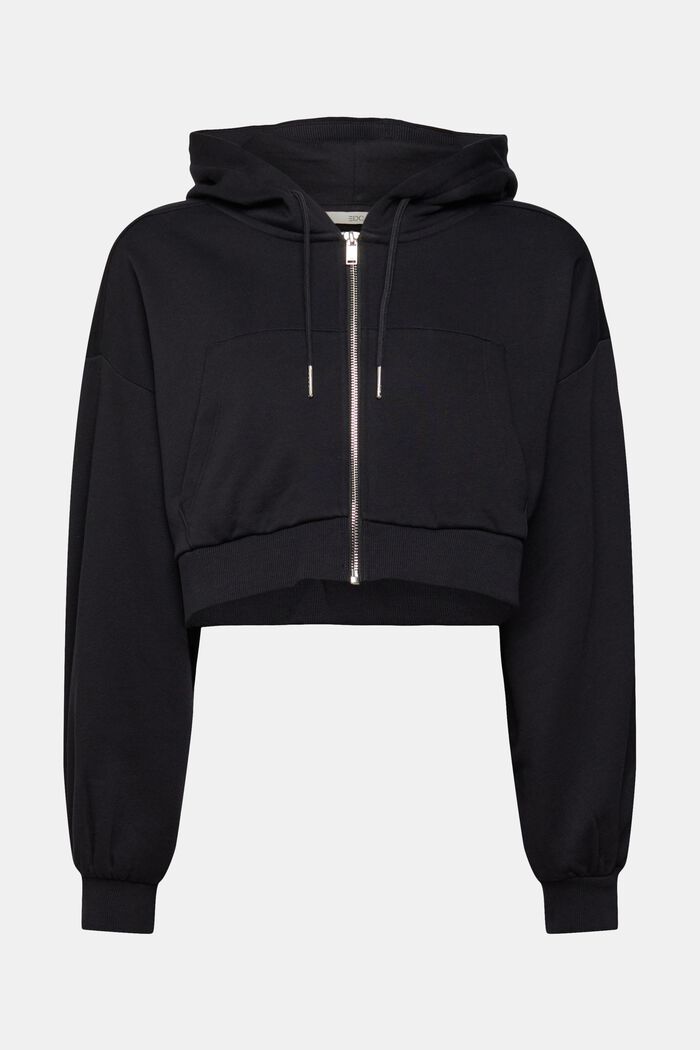 Cropped hoodie, BLACK, overview