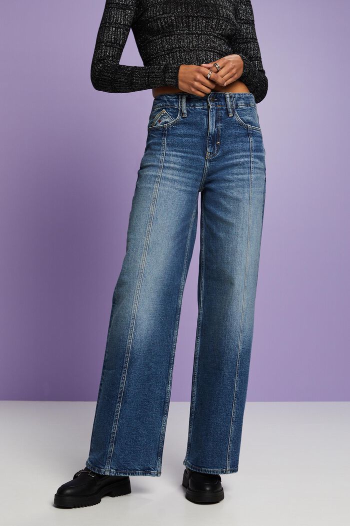 Wide pijpen jeans in retrolook met middelhoge taille, BLUE MEDIUM WASHED, detail image number 0