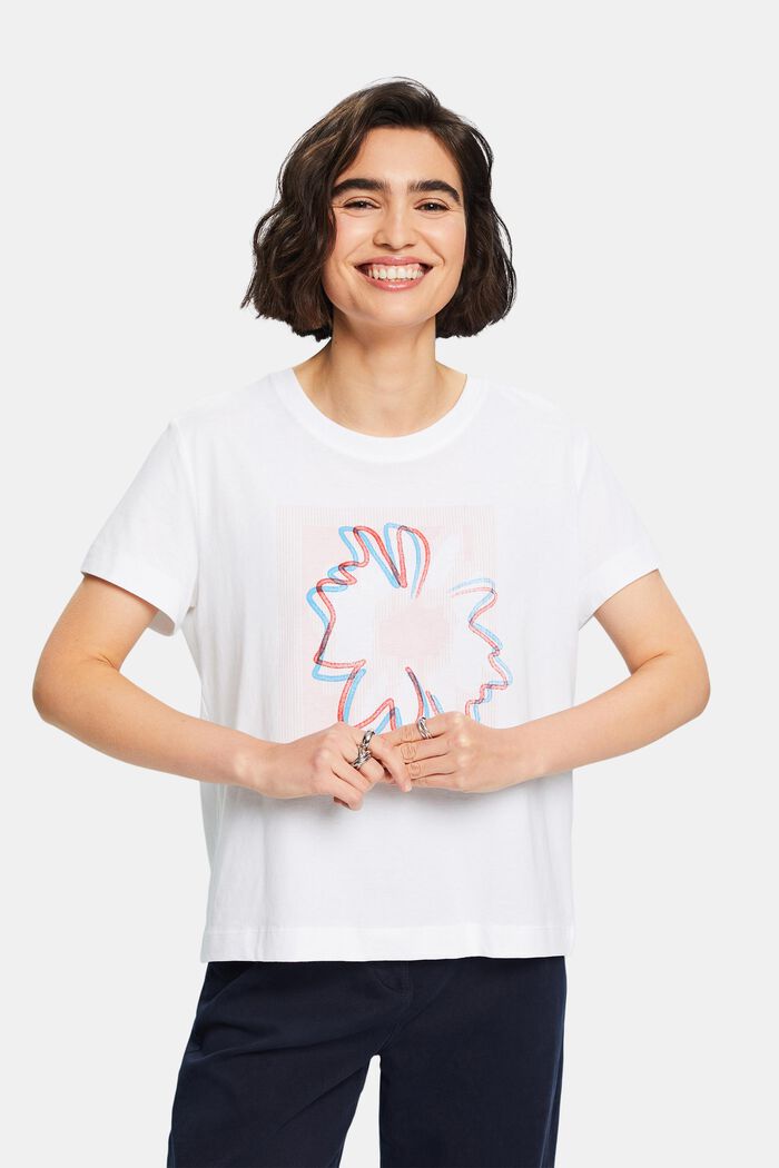 T-shirt van jersey met print op de voorkant, WHITE, detail image number 0