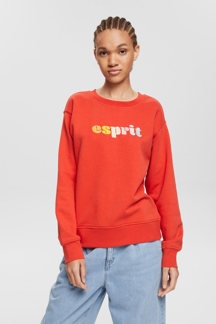 Sweatshirt met kleurrijk logoborduursel, ORANGE RED, detail image number 0