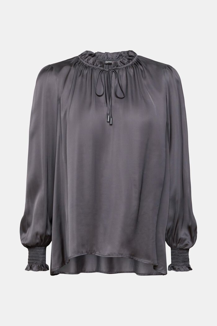 Satijnen blouse met gerimpelde kraag, LENZING™ ECOVERO™, ANTHRACITE, detail image number 2