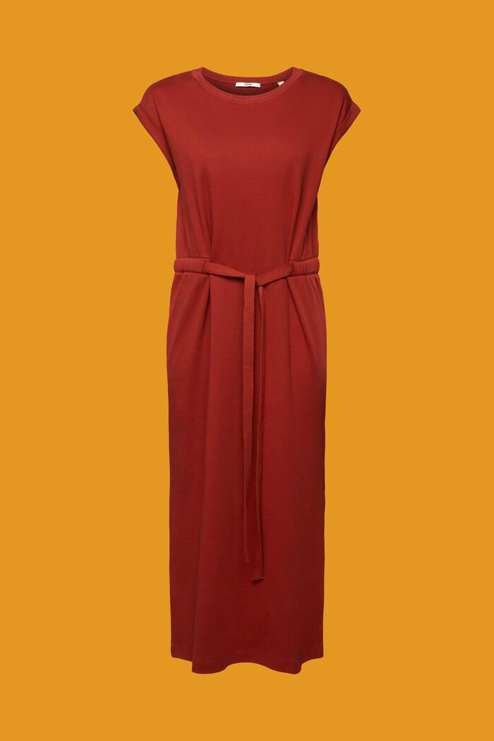 Jersey midi-jurk met strikceintuur, TERRACOTTA, detail image number 7