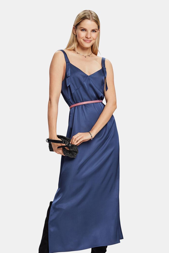 Satijnen midi-jurk, GREY BLUE, detail image number 0