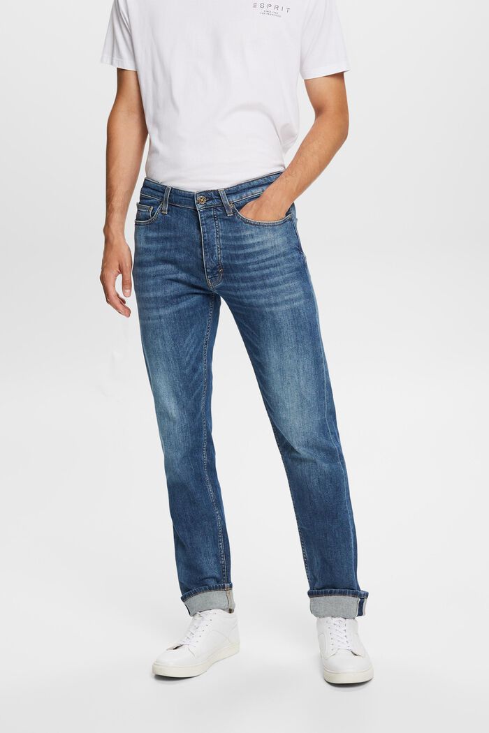 Rechte selvedge jeans met middelhoge taille, BLUE MEDIUM WASHED, detail image number 0