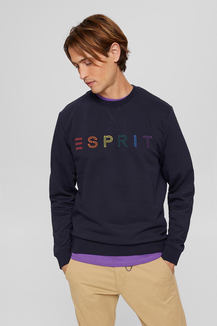 Gerecycled: sweatshirt met logoborduursel, NAVY, detail image number 0