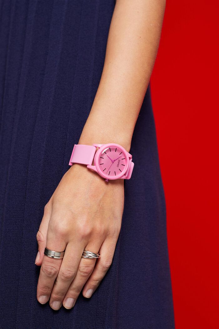 Gekleurd horloge met rubber band, PINK, detail image number 2