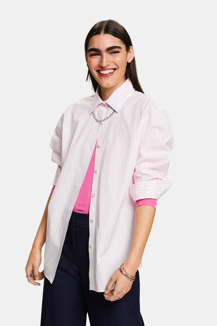 Gestreept overhemd van popeline, PASTEL PINK, detail image number 0