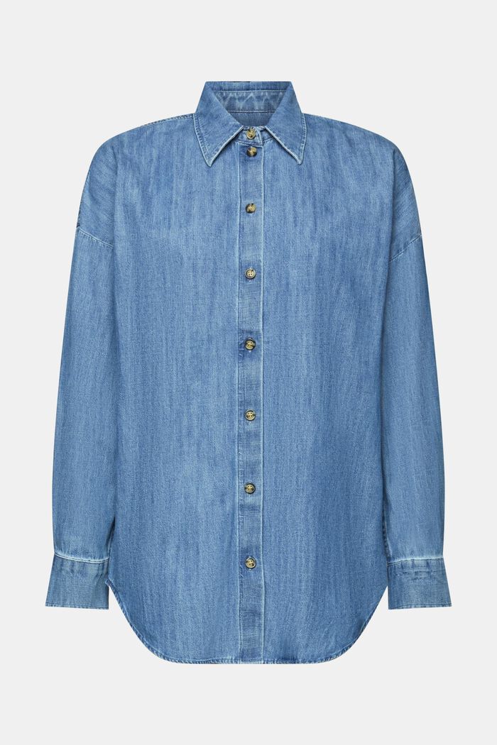 Oversized jeans overhemdblouse, 100% katoen, BLUE MEDIUM WASHED, detail image number 7