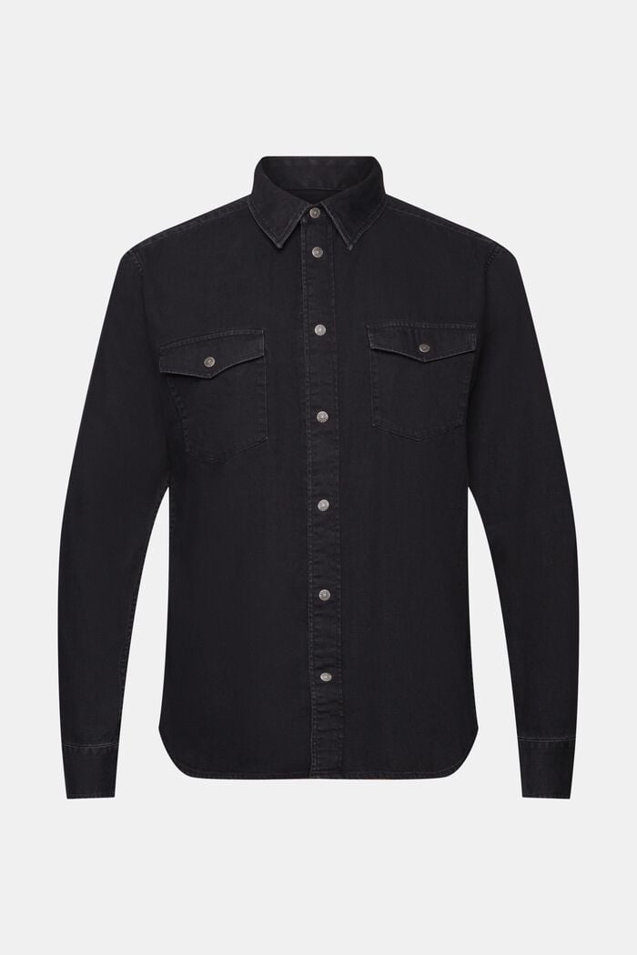 Denim shirt, 100% katoen, BLACK DARK WASHED, detail image number 6