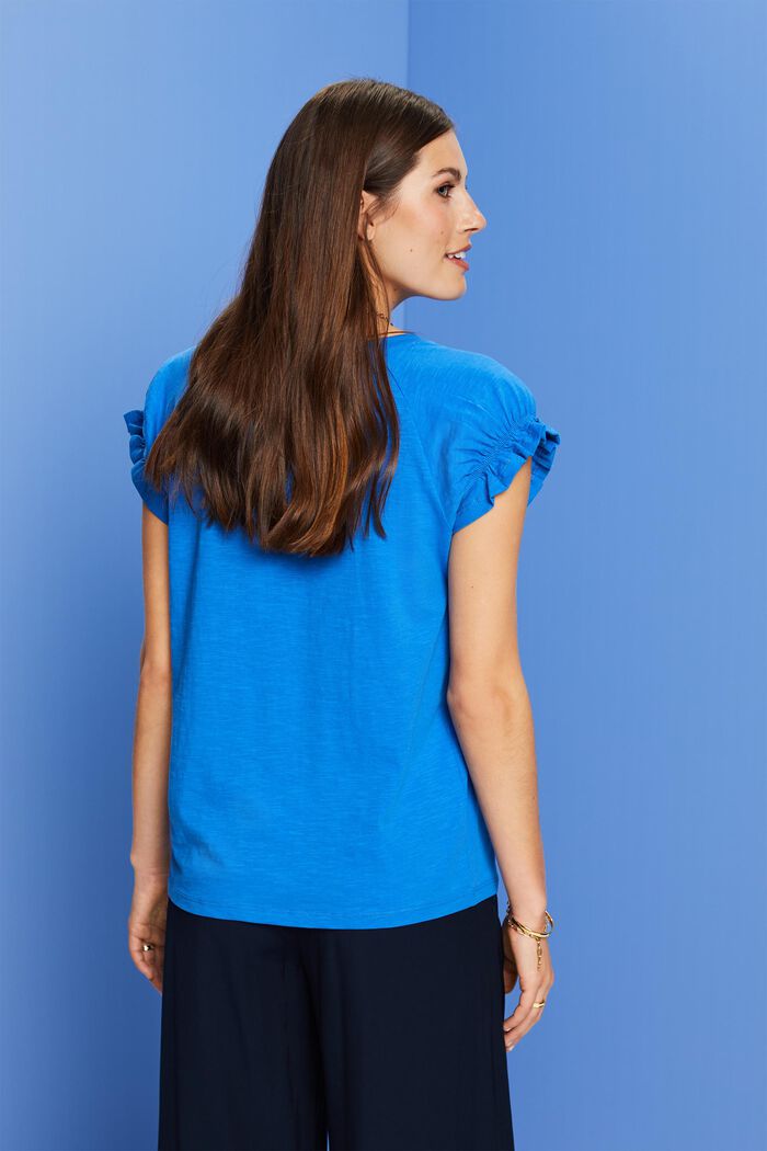 T-shirt met gerimpelde mouwen, 100% katoen, BRIGHT BLUE, detail image number 3