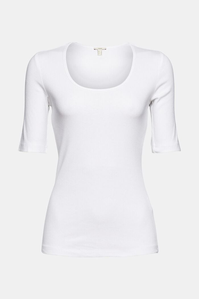 Fijn geribd T-shirt, mix van biologisch katoen, WHITE, overview