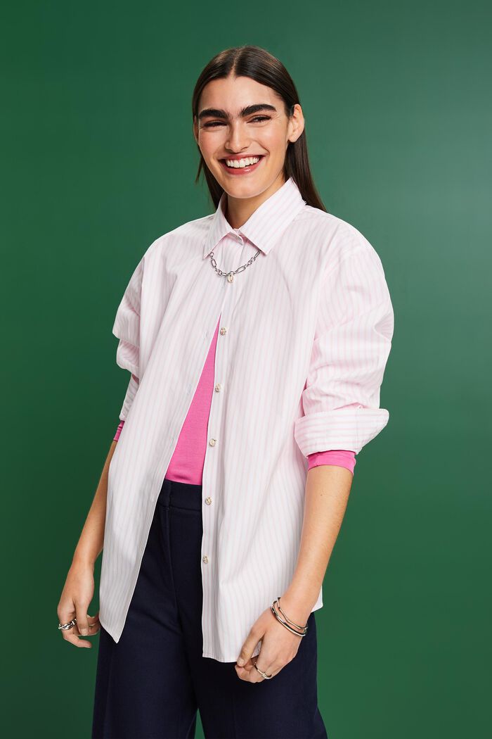 Gestreept overhemd van popeline, PASTEL PINK, detail image number 0