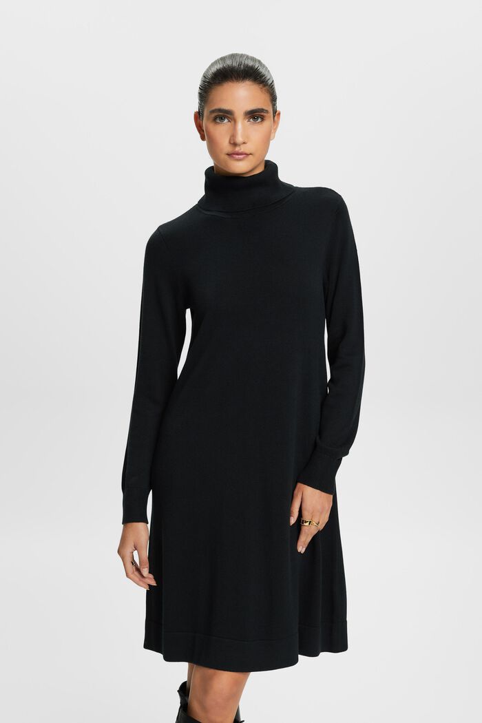 Gebreide mini-jurk met turtleneck, BLACK, detail image number 1