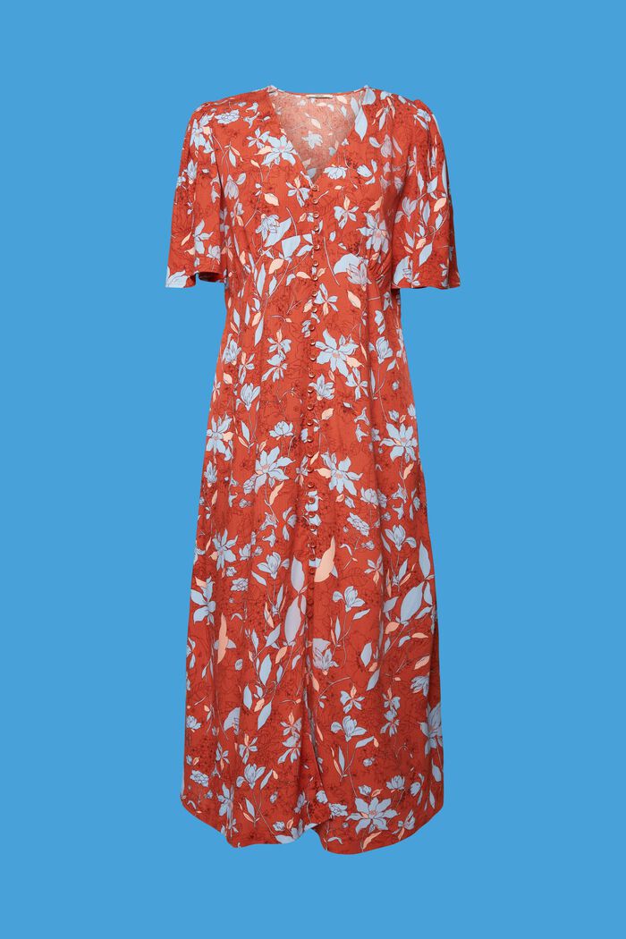 Midi-jurk met motief all-over, CORAL ORANGE, detail image number 7