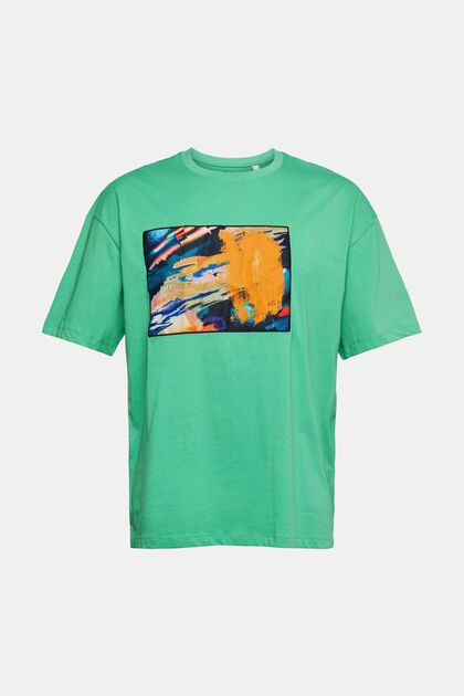 Jersey T-shirt met groot label, GREEN, overview
