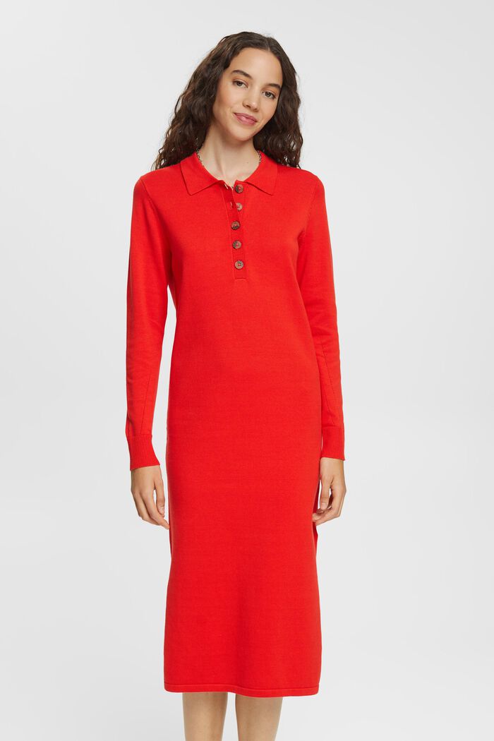 Gebreide jurk met polokraag, RED, detail image number 0