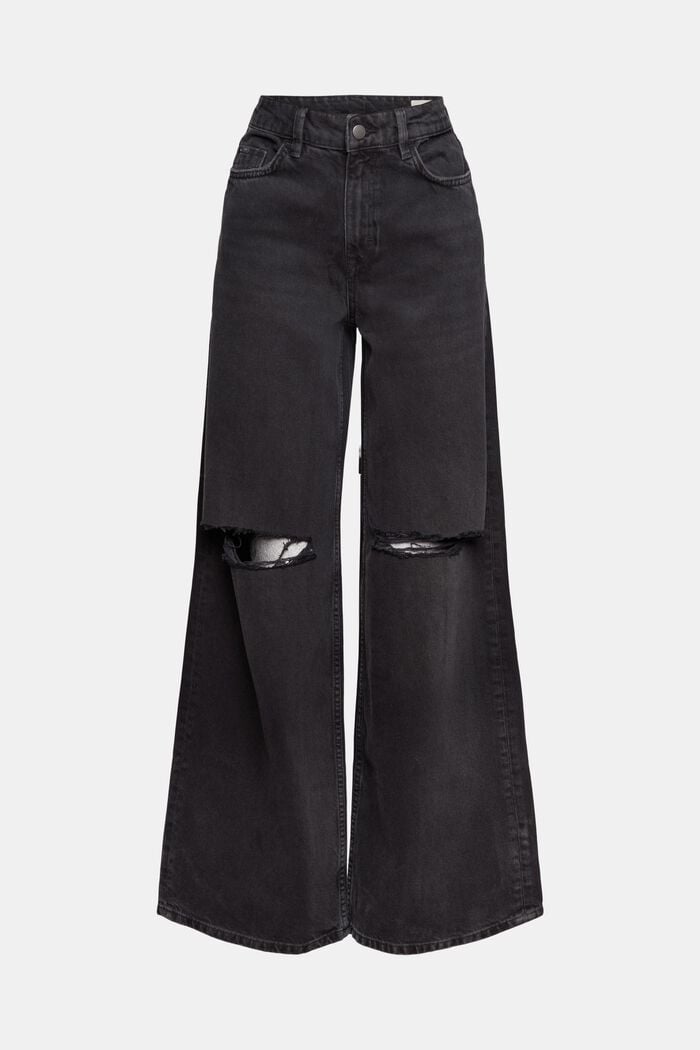 Jeans met slijtageplekken en wijde pijpen, BLACK DARK WASHED, detail image number 8