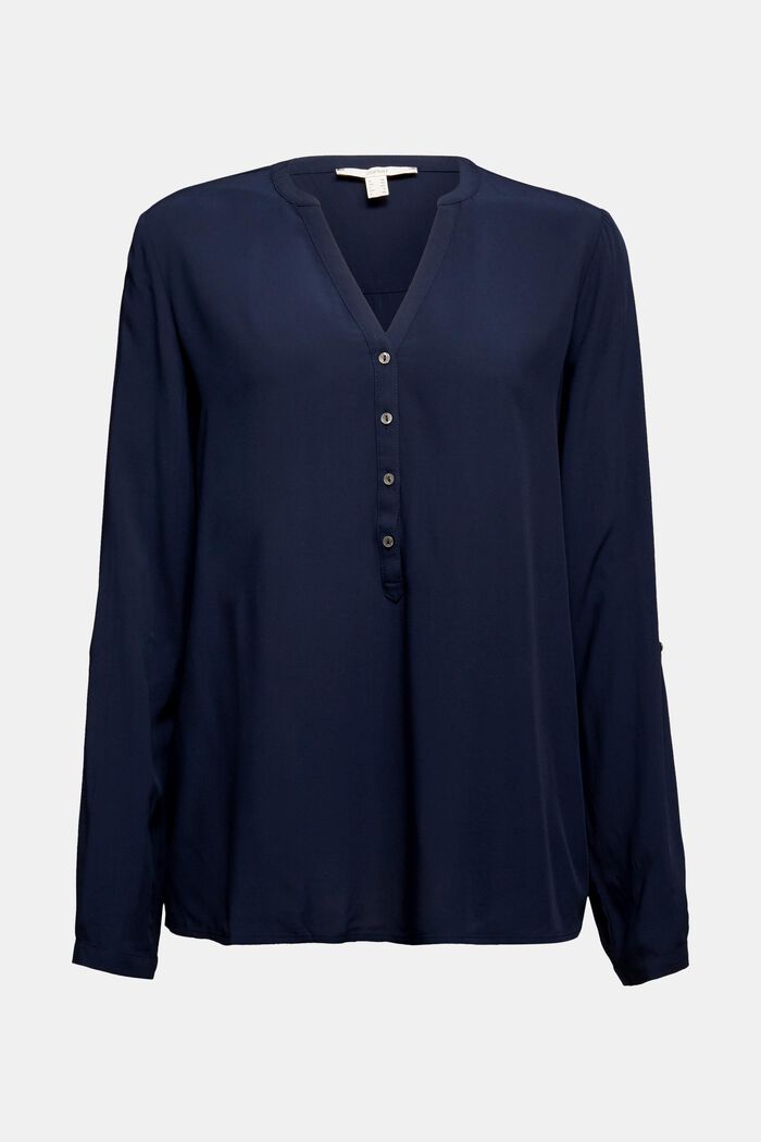 Henley blouse, LENZING™ ECOVERO™, NAVY, detail image number 0