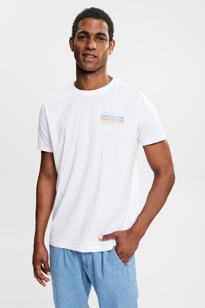 Jersey T-shirt met kleurige logoprint, WHITE, detail image number 0