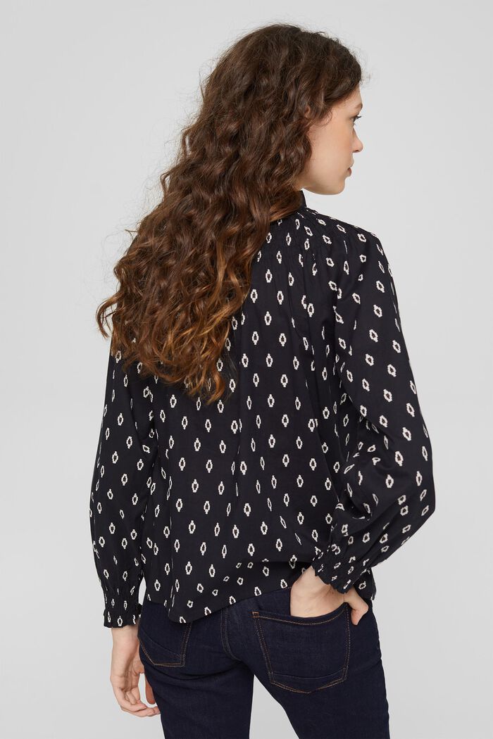 Gesmokte blouse met print van organic cotton, BLACK, detail image number 3