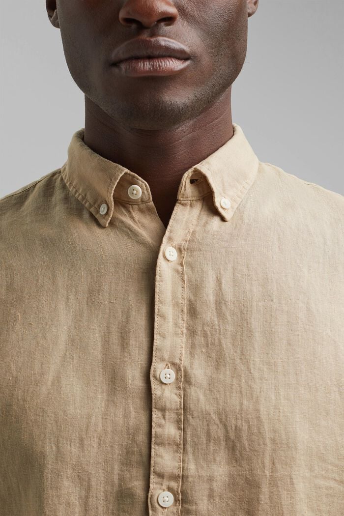 Buttendownoverhemd van 100% linnen, BEIGE, detail image number 2