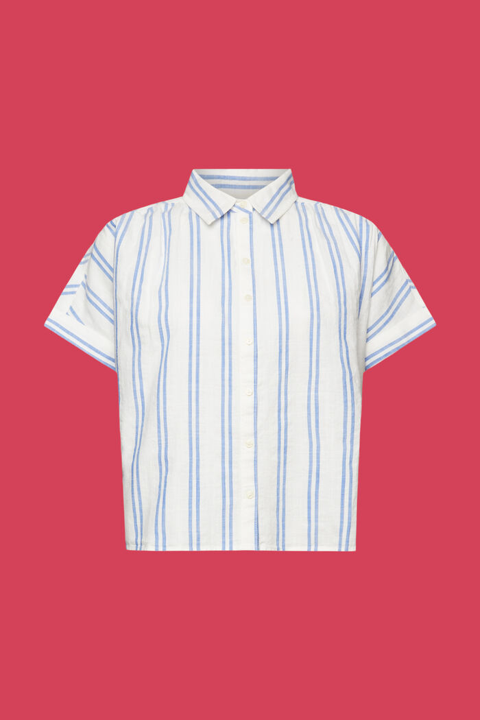 Gestreepte blouse met korte mouwen, 100% katoen, OFF WHITE, detail image number 5