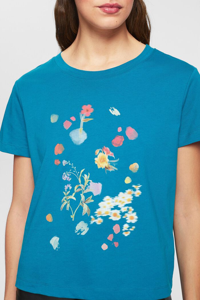T-shirt met bloemetjesprint, TEAL BLUE, detail image number 2