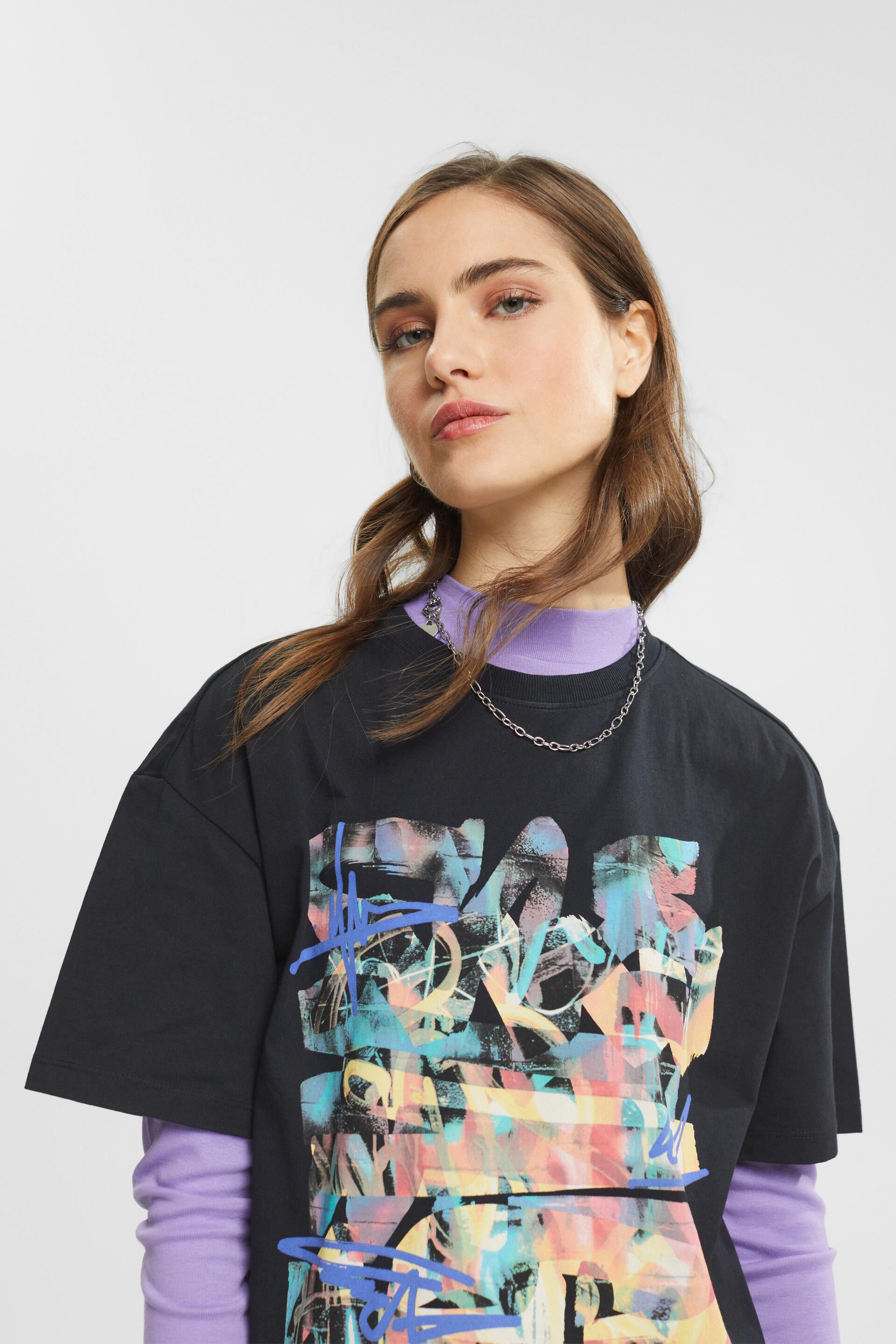 Esprit Shirt Met Lange Mouwen Met Print in het Zwart Dames Kleding voor voor Beenmode voor Kousen en pantys 