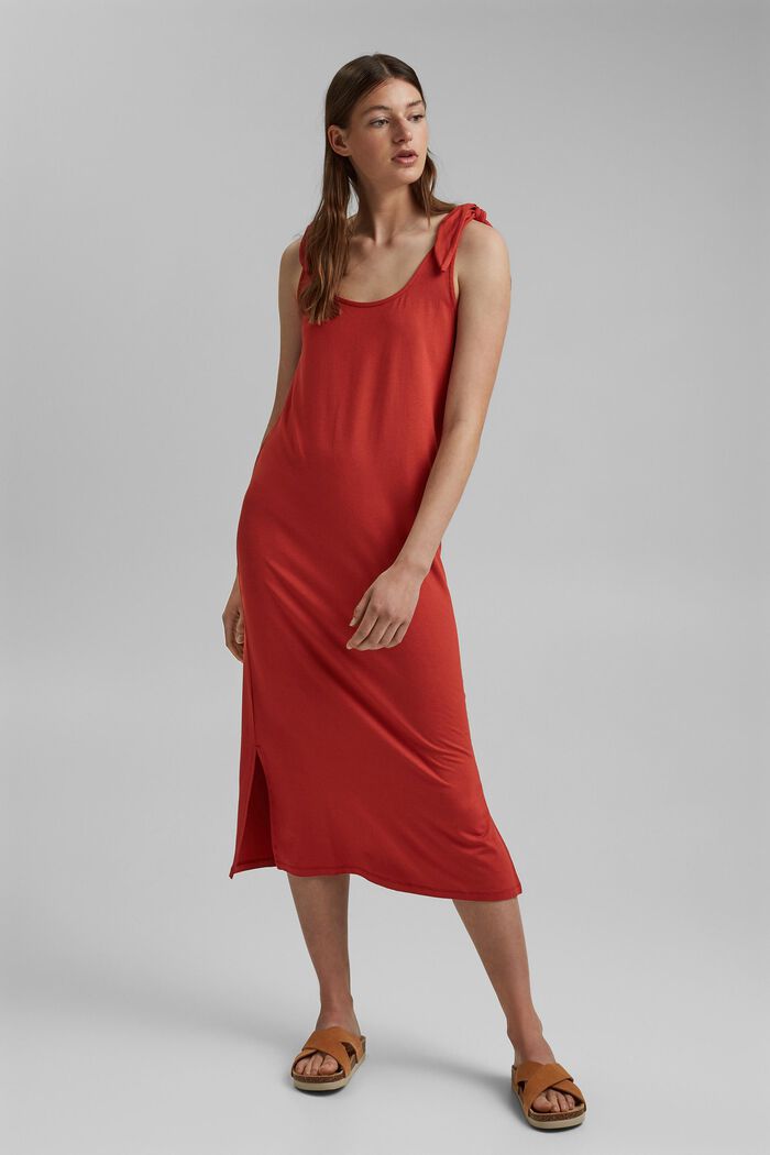 Jersey jurk met geknoopt effect, LENZING™ ECOVERO™, TERRACOTTA, detail image number 1