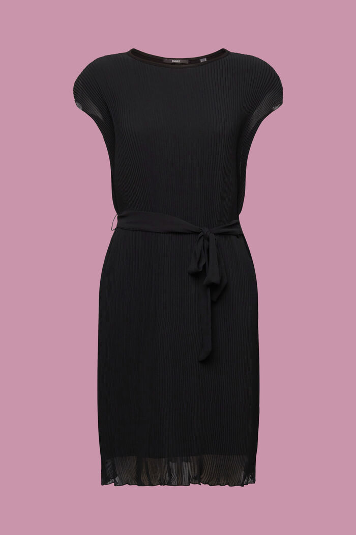 Mouwloze jurk met plissés, LENZING™ ECOVERO™, BLACK, detail image number 6
