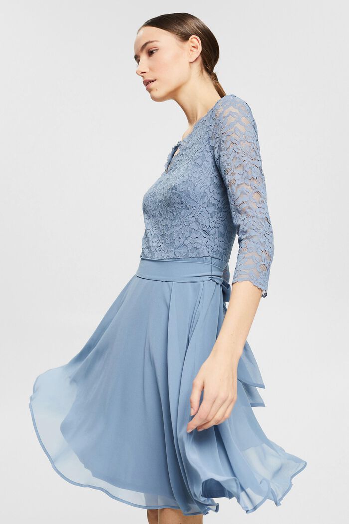 Gerecycled: jurk met kanten lijfje, GREY BLUE, detail image number 0
