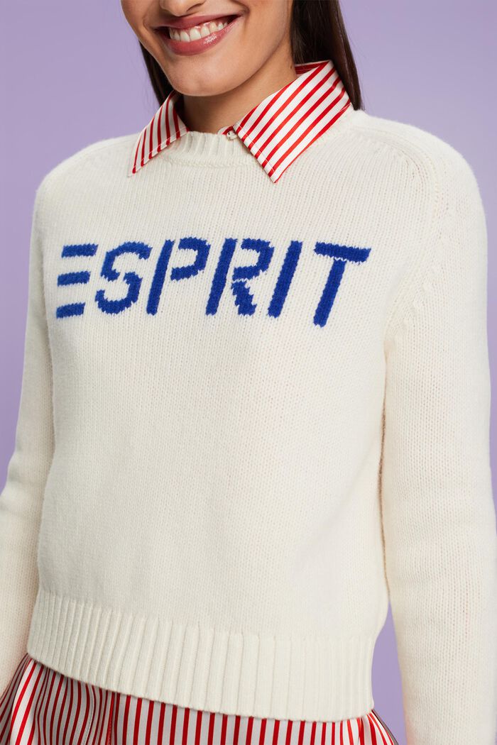 Logosweater van wol en kasjmier, OFF WHITE, detail image number 1