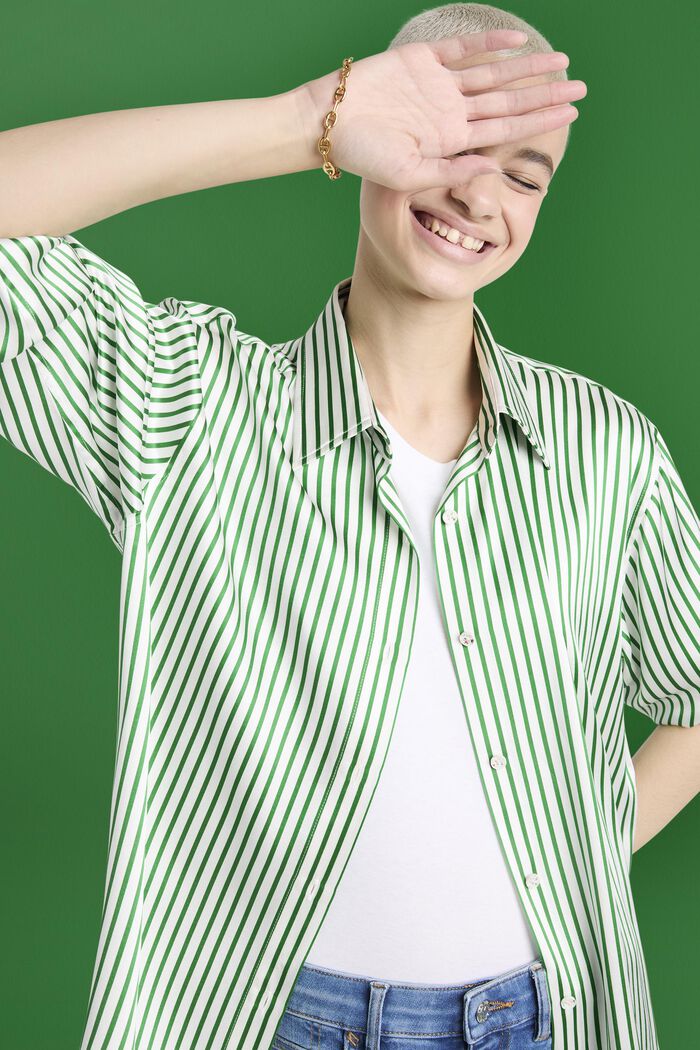 Gestreept shirt van zijde-charmeuse, GREEN, detail image number 2
