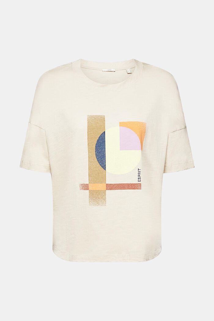 Katoenen T-shirt met geometrische print, LIGHT TAUPE, detail image number 6