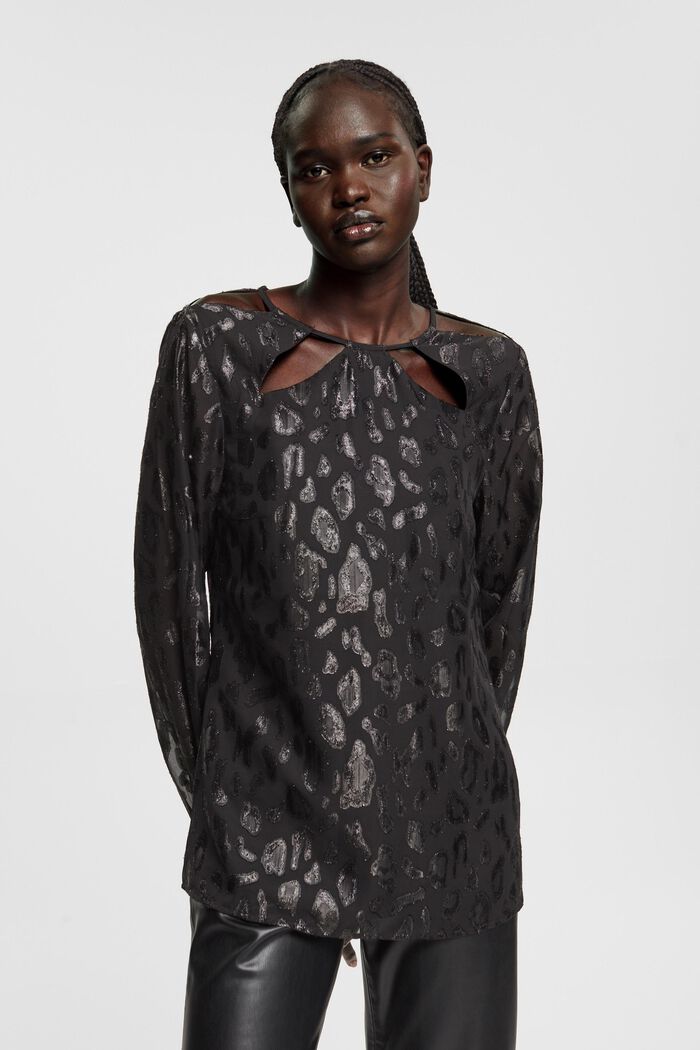 Chiffon blouse met motief, BLACK, detail image number 0