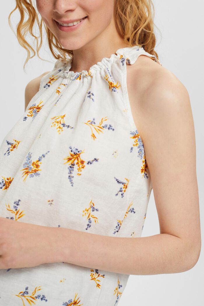 Van een linnenmix: blouse met bloemenmotief, OFF WHITE, detail image number 2