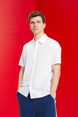 Wit Overhemd van duurzaam katoen met korte mouwen