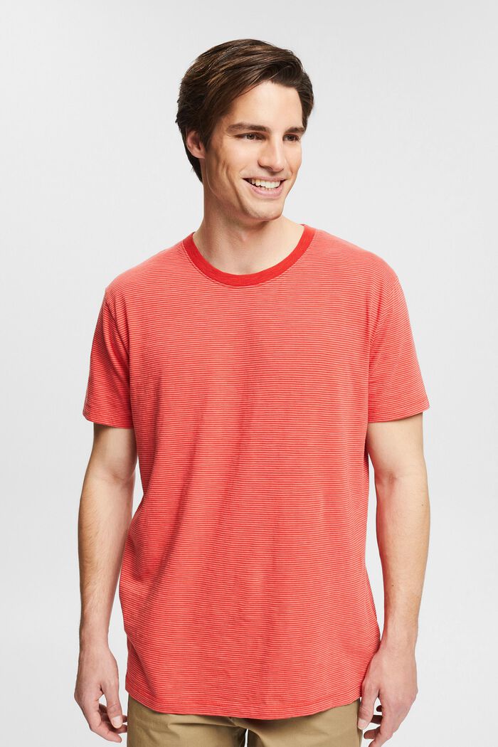 Jersey T-shirt met streepmotief, RED ORANGE, detail image number 0