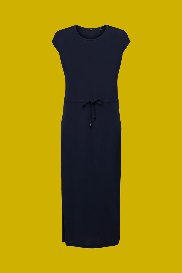 Midi-jurk van crêpe met tunnelkoordje, NAVY, detail image number 6