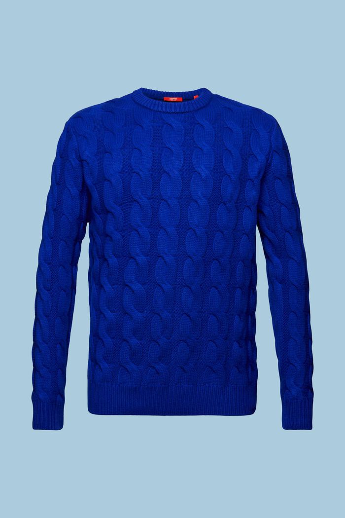 Wollen trui met kabelpatroon, DARK BLUE, detail image number 6