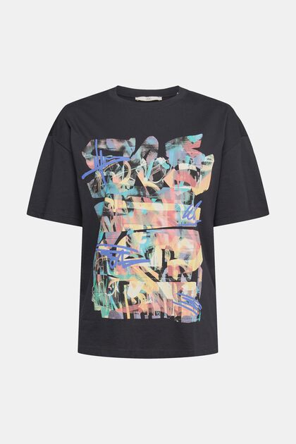 T-shirt met graffitiprint, BLACK, overview