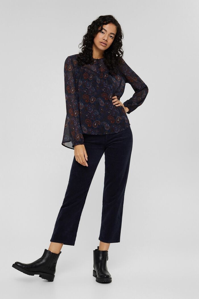 Gerecycled: chiffon blouse met paisleyprint, NAVY, overview